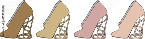 Fashionable wedge heels in elegant nude and pink shades, showcasing intricate detailing and modern design for a stylish look