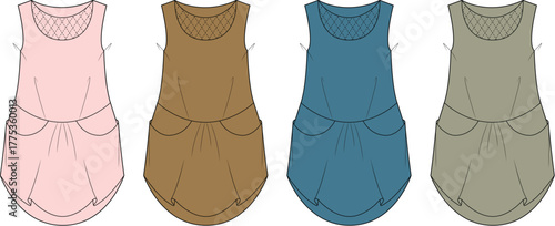 Dress Variations Sleeveless Pocket Design in Multiple Colors