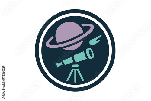 Telescope observing a ringed planet in deep space, representing astronomical research and exploration