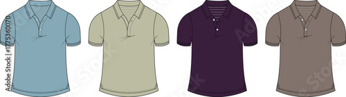 Versatile collection of classic polo shirt vector illustrations in a range of muted tones, perfect for casual apparel design, clothing catalogs, and fashion concepts