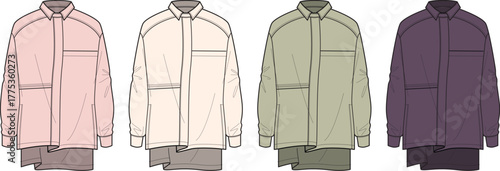 Fashionable Oversized Shirt Designs in Various Pastel Colors, Apparel Design