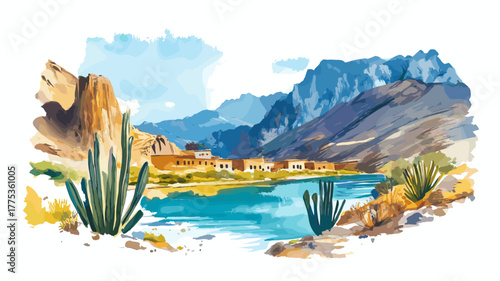 Colca Canyon. Colca Canyon hand drawn watercolor illustration
