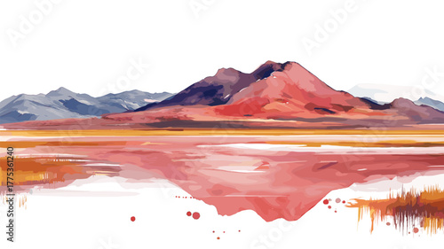 Laguna Colorada - Red Lagoon. Laguna Colorada - Red Lagoon hand drawn watercolor illustration
