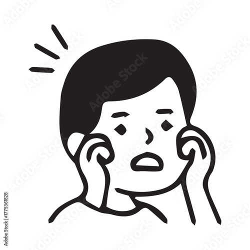 The Burden of Concern: An illustration of a young person overwhelmed, hands pressed to cheeks, face etched with worry, captured in a stark black and white aesthetic. 