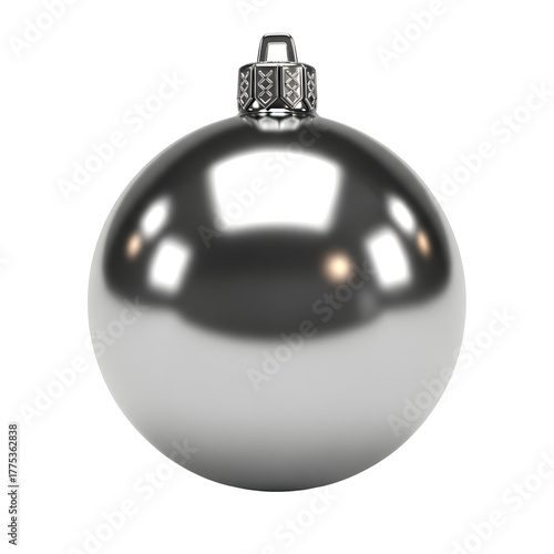 Shiny Silver Christmas Ornament Bauble with Decorative Hanging Cap.