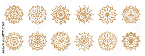 Exquisite Islamic Mandalas: A collection of intricately detailed mandala designs, radiating elegance and spiritual depth. Each circle features unique symmetrical 