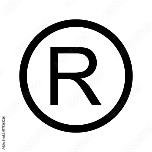 Registered trademark icon, black circle letter R symbol vector for brand protection and copyright use