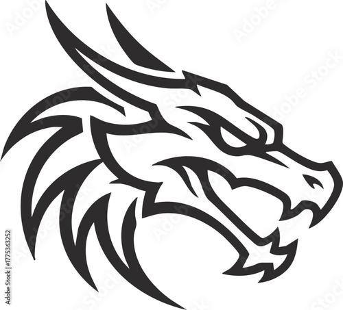 A vector illustration features a tribal dragon tattoo design