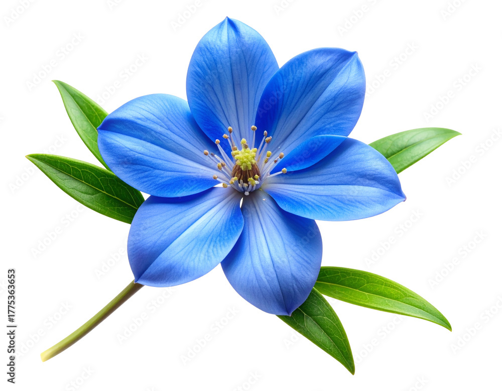 Naklejka premium A beautiful blue blossom attached to a s realistic texture with natural shading and highlights, soft depth of field for a photographic look, isolated on a transparent white background. (2)