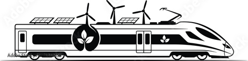 Eco friendly train with solar panels and wind turbines train, eco, energy, solar, with, design, environment, logistics, concept, transport, sustainable, sustainability, energy, travel, innovation, sol