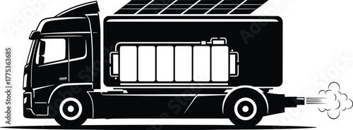 Electric truck with battery and solar panels truck, electric, vehicle, battery, solar, with, design, environment, logistics, concept, transport, truck, sustainable, sustainability, energy, innovation,