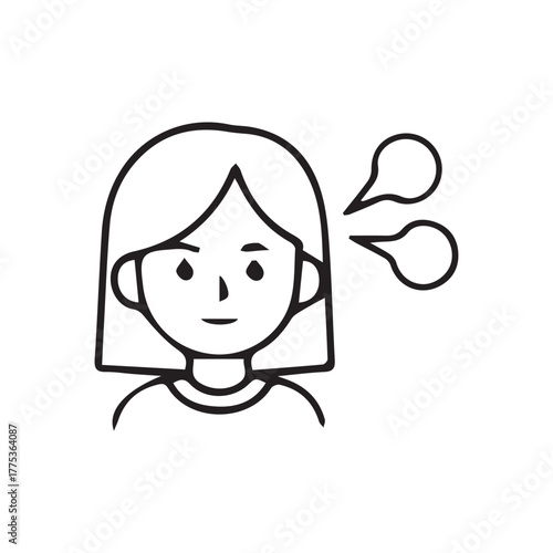 Thoughtful Expression: A simple yet expressive illustration of a person with thought bubbles, embodying contemplation and internal dialogue. 