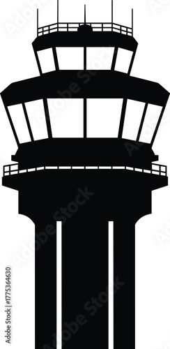 Silhouette of an airport control tower airport, control tower, air traffic control, management, tower, design, sky, logistics, security, aerial, operations, safety, travel, radar, scene, communication