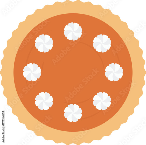 Pumpkin Pie with Whipped Cream Flat Illustration. Clean Icon Design Element on Isolated White Background