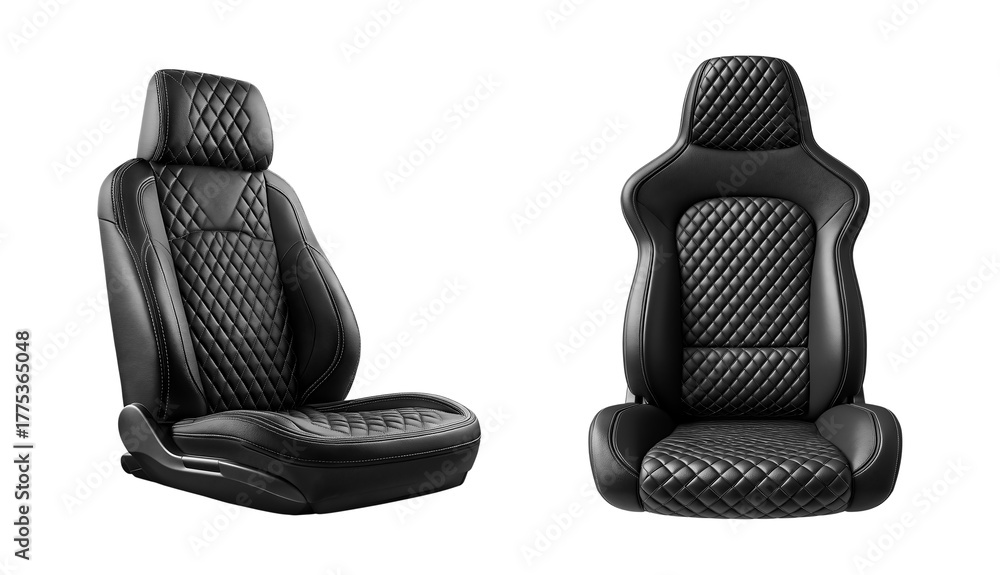 Obraz premium Luxury Black Leather Diamond Quilted Car Seat isolated on a transparent background