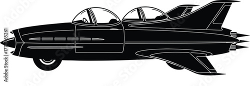 Vintage rocket ship with fins and twin cockpits retro, rocket, ship, vintage, retro, futuristic, aircraft, vehicle, science fiction, travel, exploration, fantasy, jet, engine, cockpit, pilot, passenge