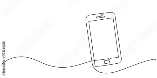 Mobile phone in one line art style. Phone drawing with editable black stroke on white background. Vector illustration. Smart phone continuous one line drawing and minimalist style isolate outline 