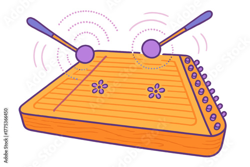 Traditional string instrument hammered dulcimer played with mallets making music