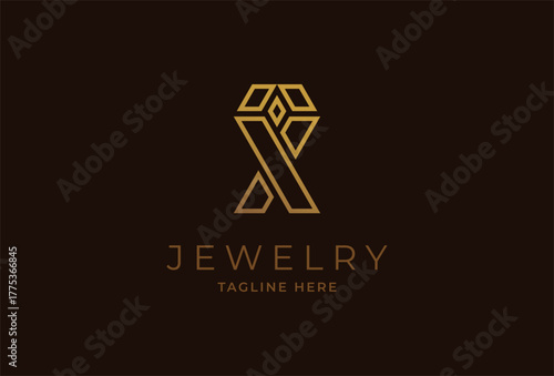 initial letter X Jewelry logo, letter X with diamond combination, usable for branding and business logos, Flat Logo Design Template, vector illustration