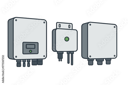 Three different types of photovoltaic solar power system inverters and control units