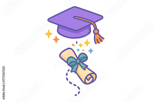 Academic mortarboard and certificate scroll symbolizing educational achievement and success