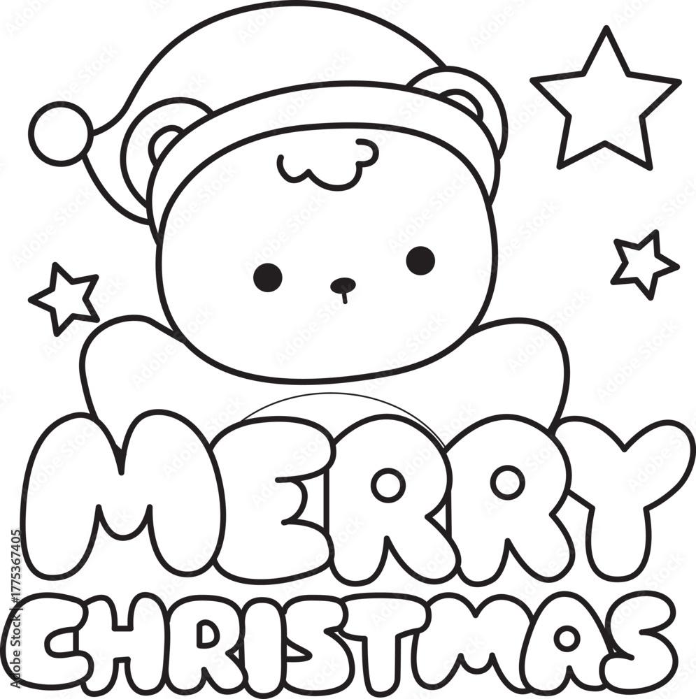 Fototapeta premium Coloring pages of Illustration of cute bear winter icon. Outline of bear winter 