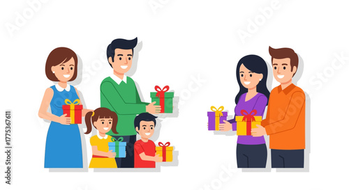 Exchanging gifts and sharing joy A colorful illustration of family and friendship