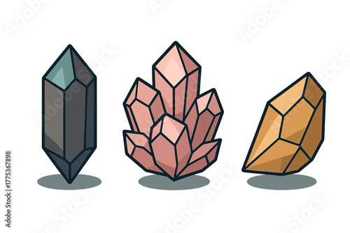 Collection of natural raw gemstones and crystal clusters isolated on white background