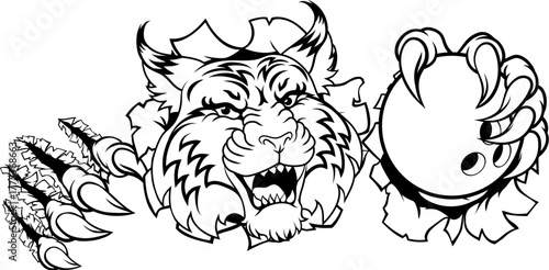 A wildcat or bobcat ten pin bowling ball animal sports team mascot