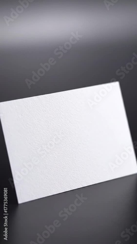 A textured white card on a dark surface, angled forward