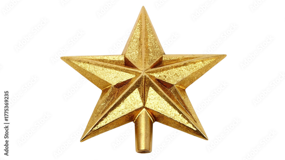 Fototapeta premium Golden star christmas tree topper isolated on transparent background