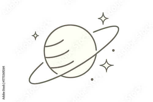 Stylized cosmic planet with prominent rings and sparkling stars floating in deep outer space