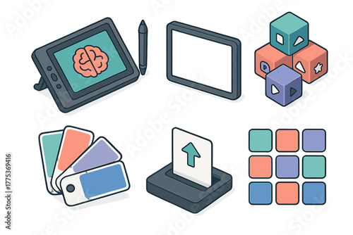Creative design and digital media concepts with graphics tablet color palette and upload symbol