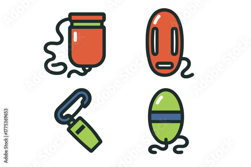 Water safety and lifeguard rescue equipment set including buoys and whistle