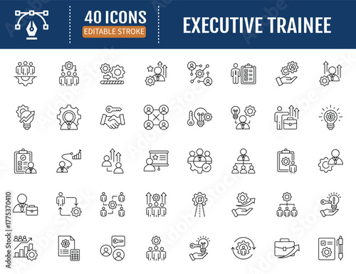 Executive trainee line icon collection set.
Editable strike. Vector illustration with editable
strokes