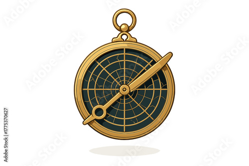 Vintage brass navigational instrument with detailed grid face and single pointer isolated on white