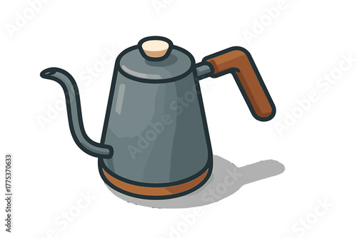 Modern gray gooseneck kettle with wooden handle for pour-over coffee brewing
