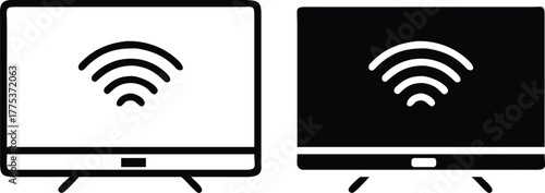 Smart TV WiFi Connection Icon – Wireless Streaming Display Symbol or Vector Silhouette. .eps