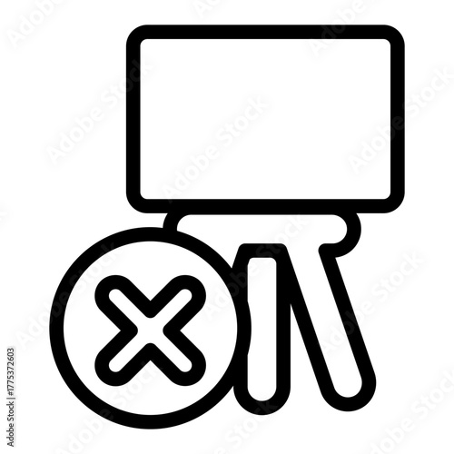 Drawing easel ban line icon, presentation concept. Vector graphics. Board with close button, forbidden item sign on white background, style icon mobile or web design.