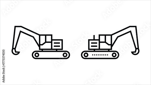 Excavator Line Art Vector | Construction Vehicle Outline Illustration