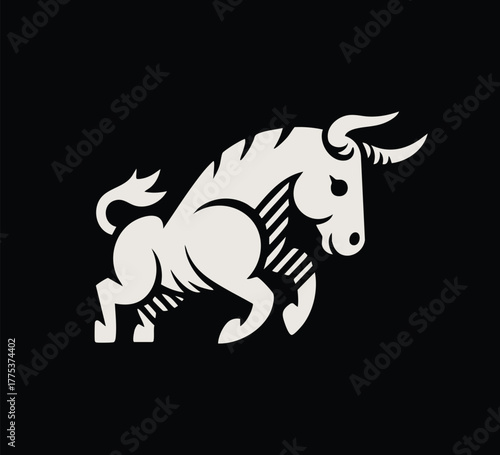 Charging Bull Mascot Logo Stock Market Strength and Taurus Vector