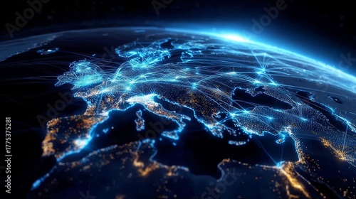 Europe from Space Global Network Connection Communication Technology Abstract Illustration
