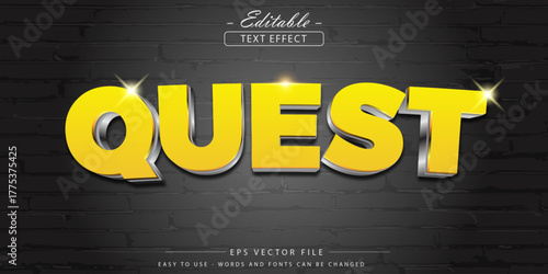 Bold Yellow Quest 3 D Text Effect On Dark Brick Wall For Stock Design