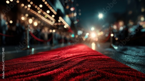 Wallpaper Mural Red carpet entrance, rope barriers, bright lights, blurry crowd, night scene, glamorous event Torontodigital.ca
