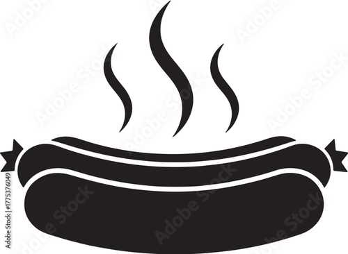 Silhouette of a Steaming Hot Dog with Sausage.