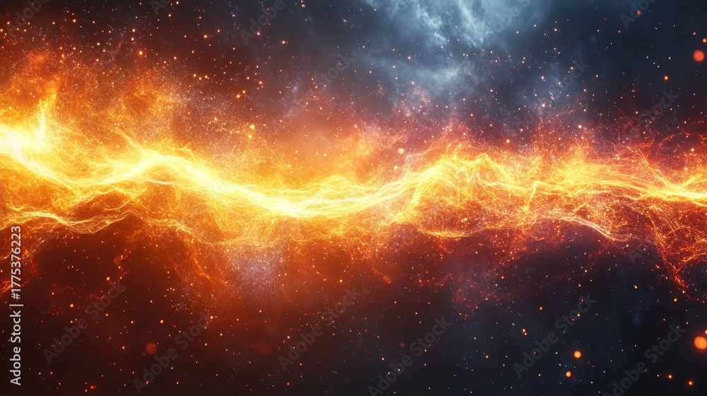 Fototapeta premium Fiery energy stream against a dark cosmic backdrop