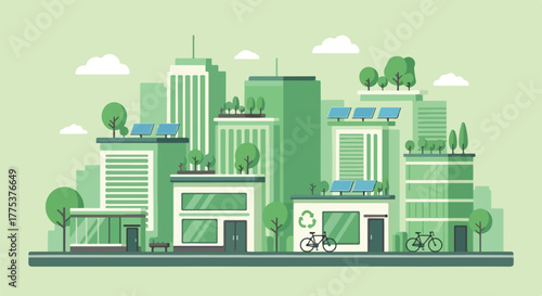 Urban Green Living Vector Sustainable City and Eco Lifestyle Illustration