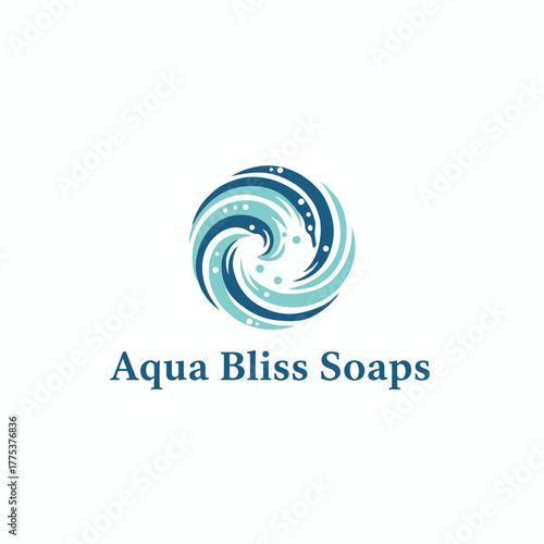 A refreshing logo with swirling water design, symbolizing purity, freshness, and natural cleansing inspired by the soothing essence of aqua.