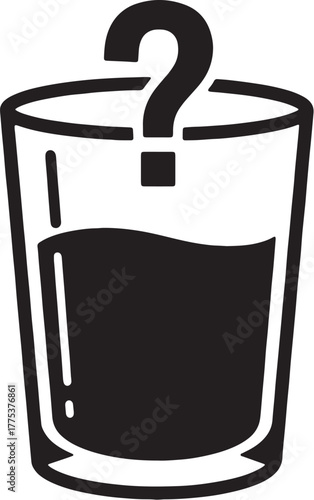 Glass of liquid with a question mark symbol.