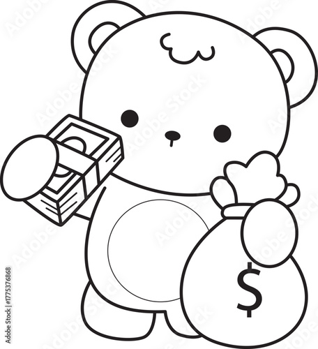 Coloring pages of Illustration of cute bear winter icon. Outline of bear winter 